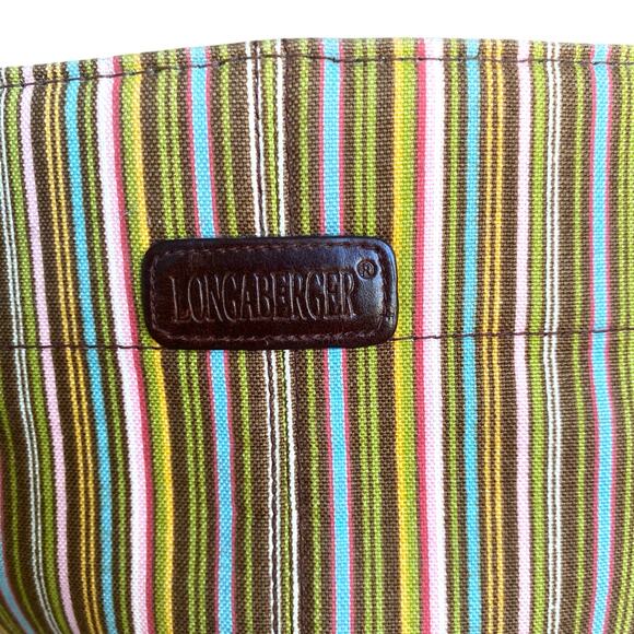 Longaberger Small Tote Bag Purse Multi Stripe Canvas Double Handle Casual Travel - Picture 2 of 14